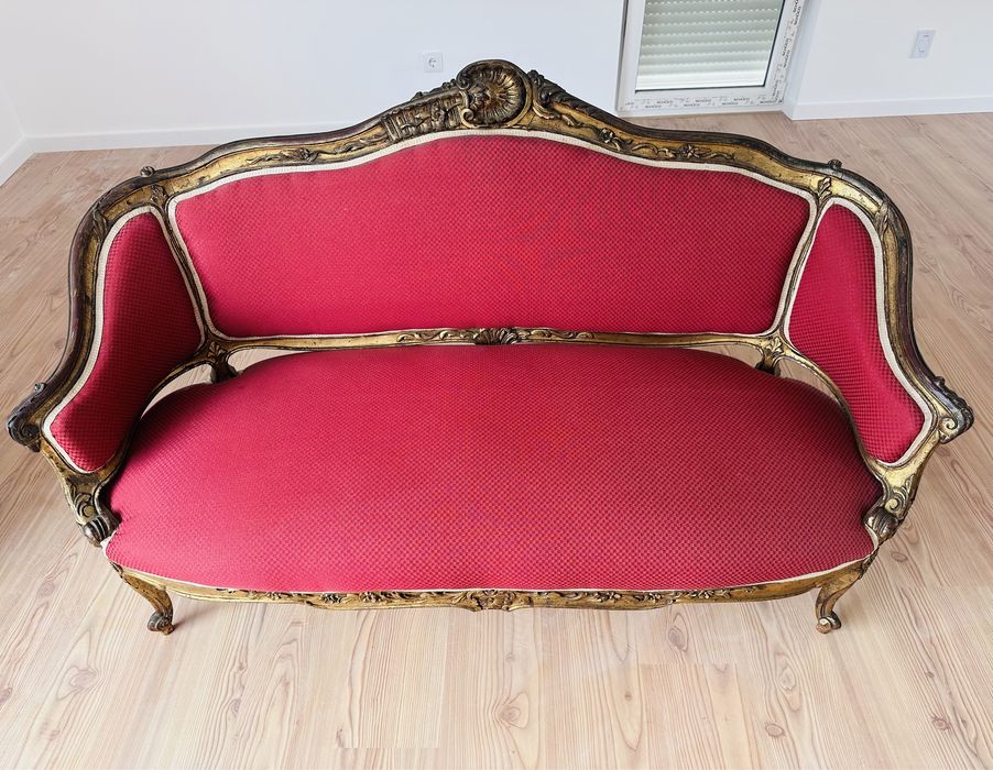 Raro Sofá Canapé de Luxo em talha folha de Ouro estilo “Luís XV”
