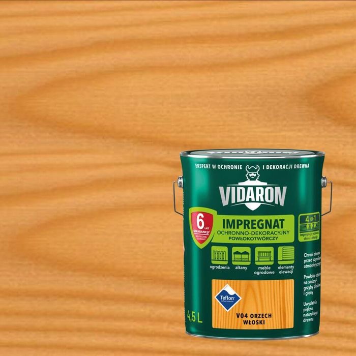 VIDARON Impregnat Ochronno - Dekoracyjny V04 ORZECH WŁOSKI 4,5L