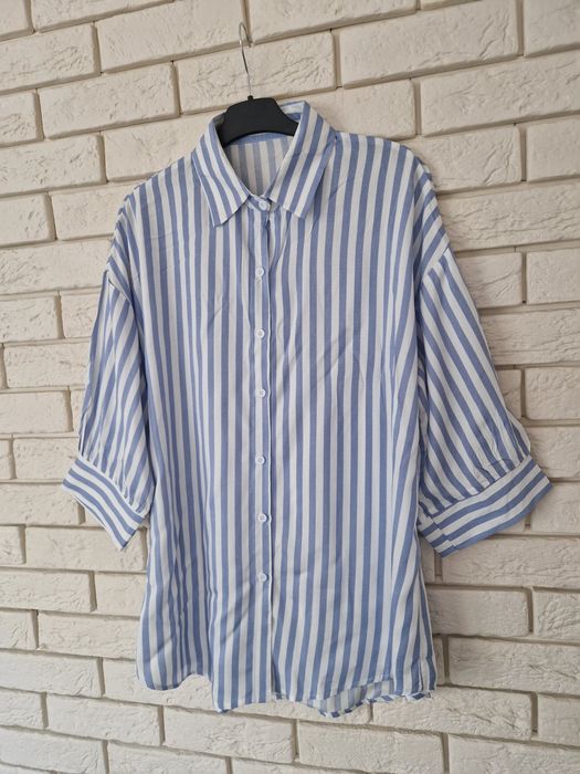 Biało-niebieska koszula w paski 100% viscose ozmiar XL 42 luźniejszy