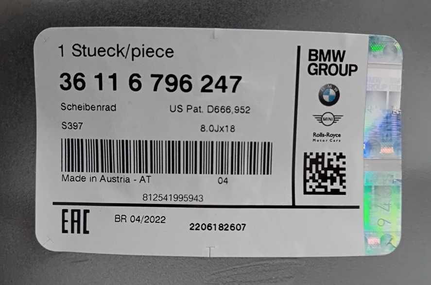 Felga BMW 18"  8Jx18 ET:34  Seria: 3' Seria: 4' nr mag. 1/384