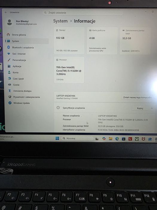 Laptop Lenovo  IdeaPad Gaming  I5-11320H/32GB RAM/RTX3050/1TB SSD