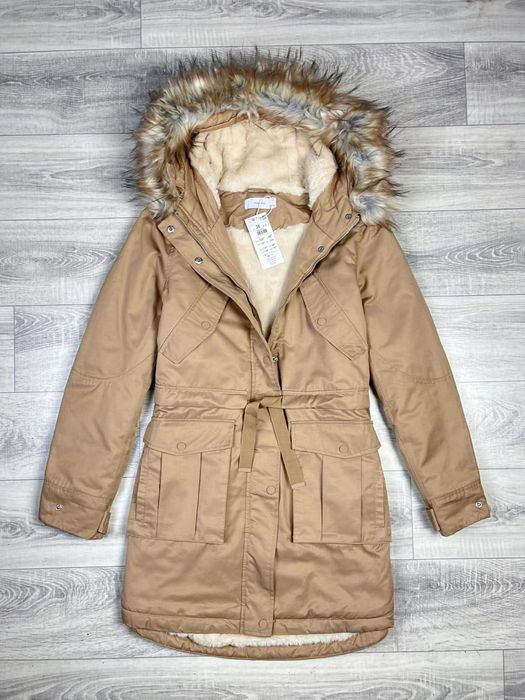 Zimowa Kurtka Reserved Damska Parka ocieplana kożuchem długa B6