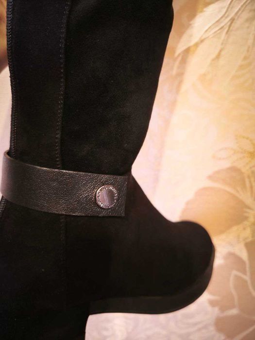 Стильні жіночі чобітки ботфорти, замшеві, осінь - весна, розмір 40