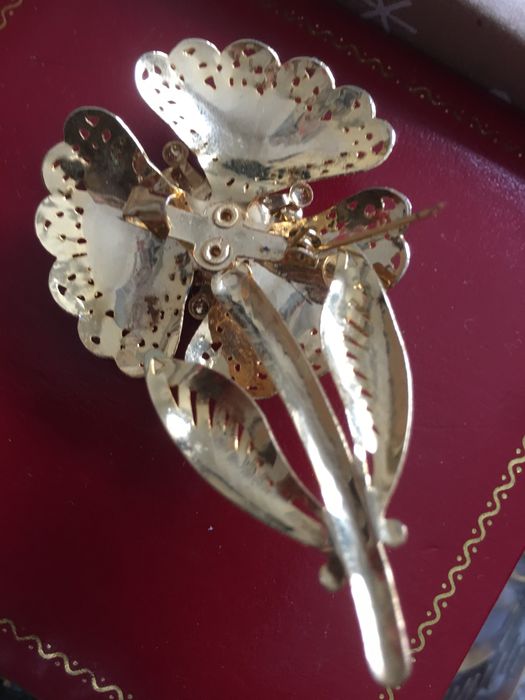 Złota broszka, stara broszka kwiat