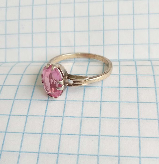 Кольцо 875 проби Срібло з розовим камнем, Вінтаж, СССР