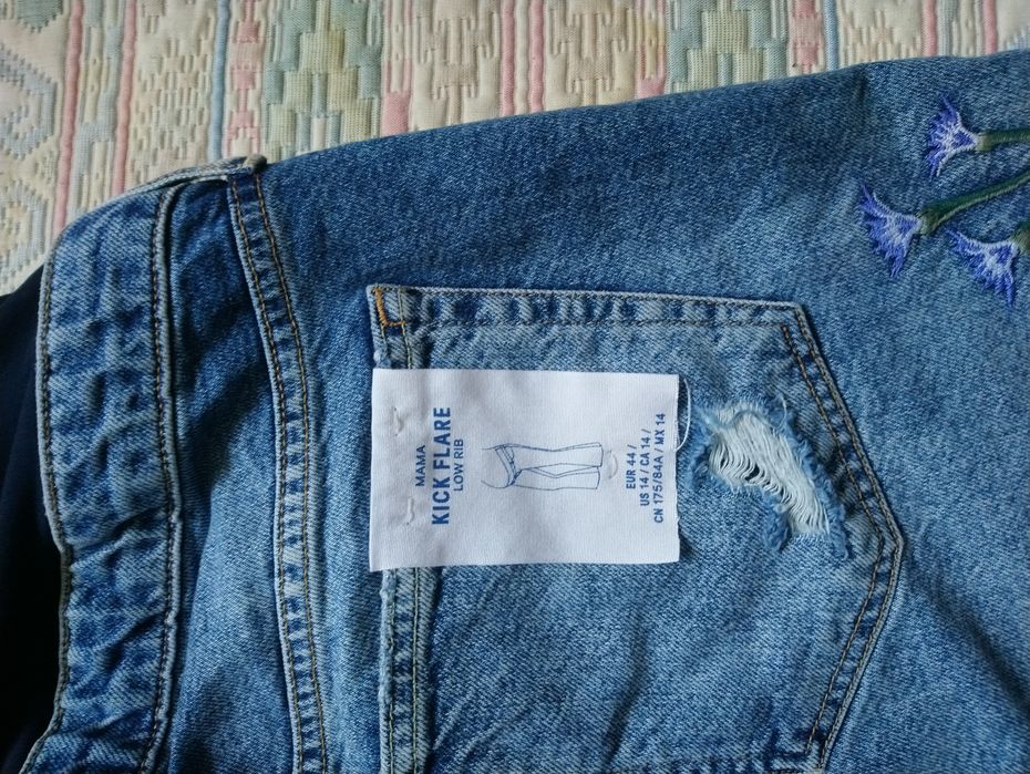 Літні джинси для вагітних 44 розмір з дирками і вишивкою