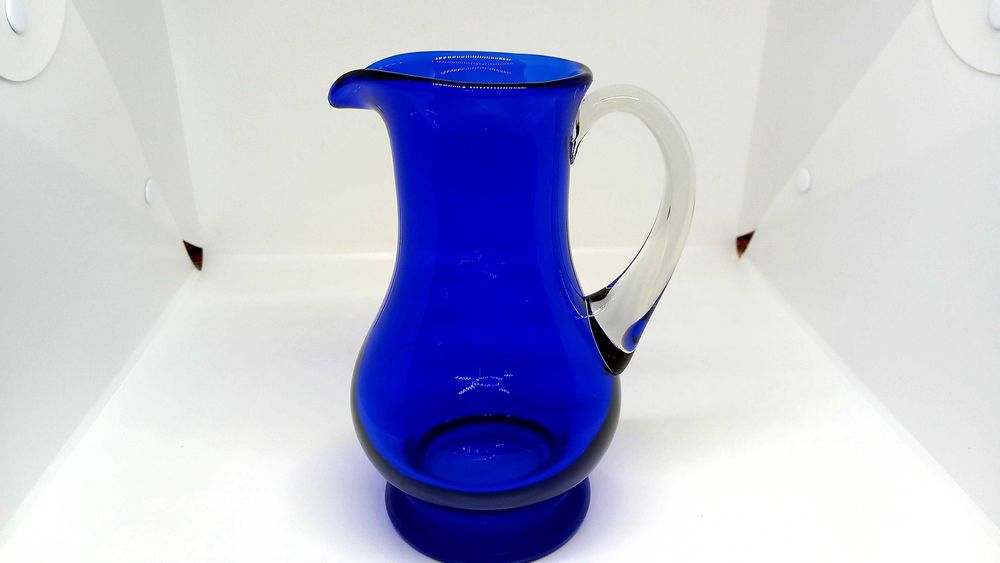 Kobaltowy dzbanek Horbowy unikatowe kobaltowe szkło grube dno