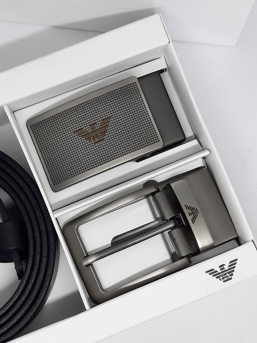 Чоловічий шкіряний ремінь з двома пряжками | Мужской ремень набор пояс