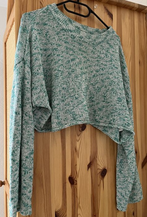 Sweter krótki szeroki miętowy jasny M pastelowy retro