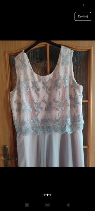 Sukienka długa pudrowy róż z dodatkiem szarego