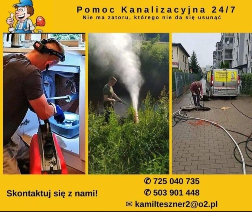 Udrażnianie Rur czyszczenie kanalizacij Kamera TV Hydraulik 24h7 Wuko