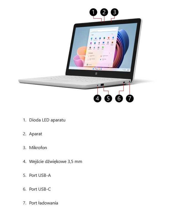 NOWY Laptop Surface Microsoft N4120 8GB 128GB Win11 Biały FV Gwar.