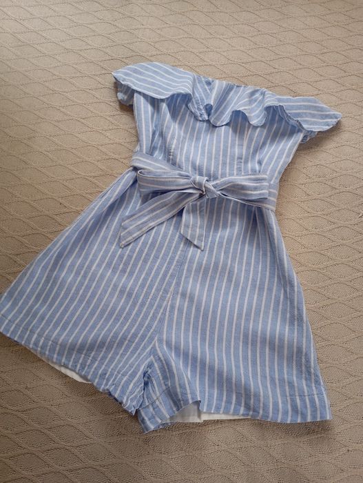 H&M 32r lniany niebieski krótki kombinezon w paski