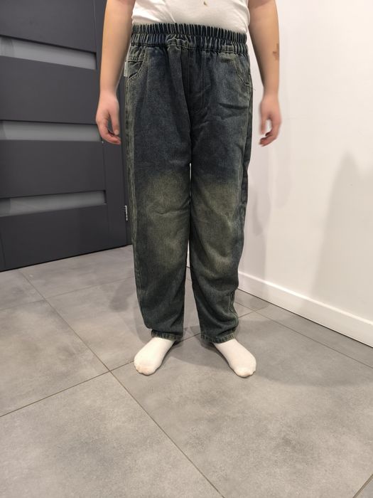 140/146 szerokie spodnie jeansowe skate drip modne