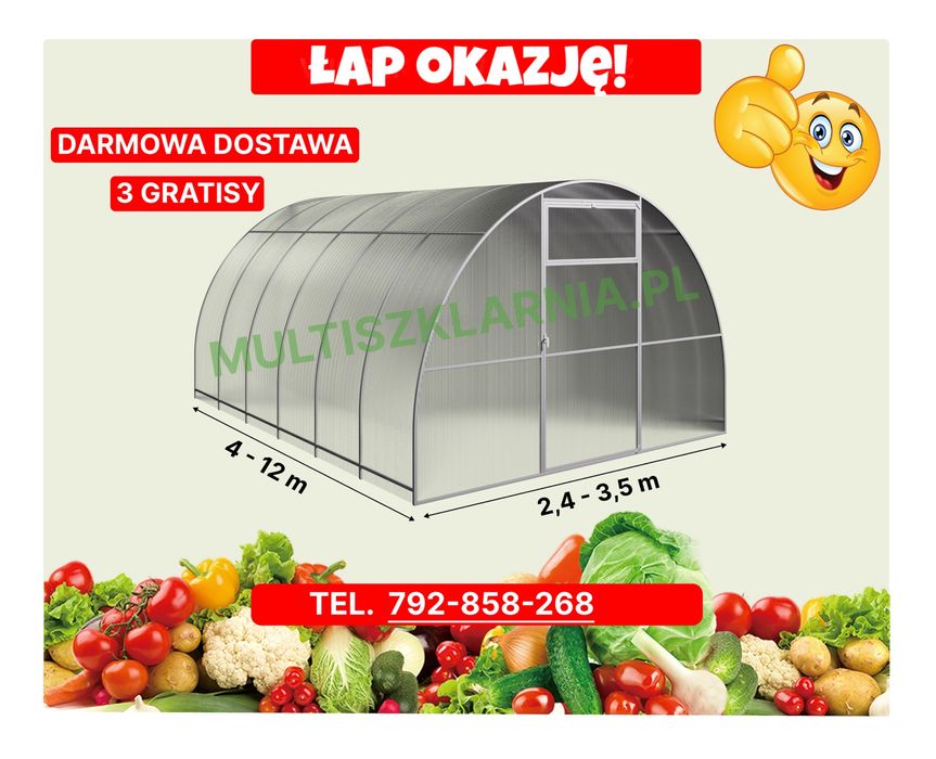 Szklarnia, tunel ogrodowy, poliwęglan 4mm, 6mm GRATISY darmowa dostawa