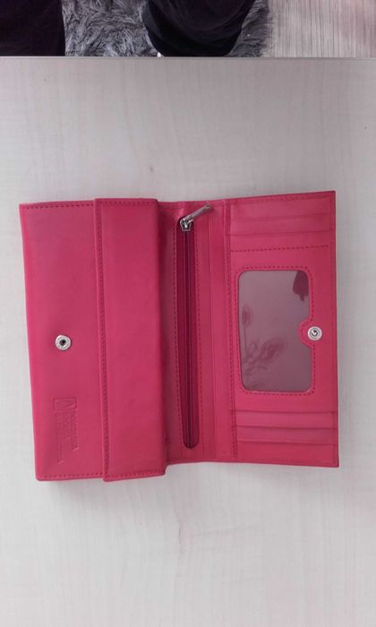 Portmonetka damska / portfel, różowo-czerwony, skórzany