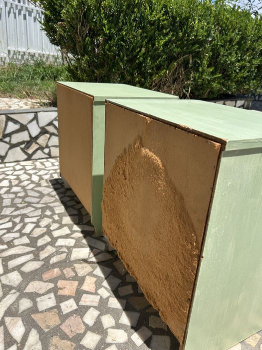 Conjunto Mesinhas de Cabeceira com 3 Gavetas – Madeira – Verde Claro