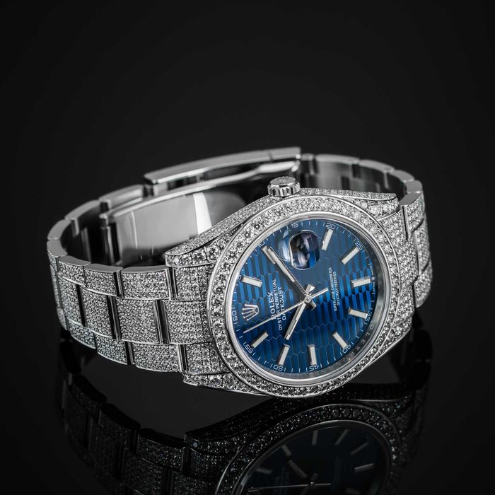 Zegarek Rolex Datejust 41 z diamentami full iced, niebieska tarcza