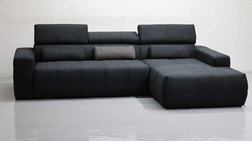 TBK Nowy grafitowy narożnik KLASA PREMIUM regulowane zagłówki rogówka sofa kanapa tkanina DESIGN  NOWOCZESNY WYGODNY