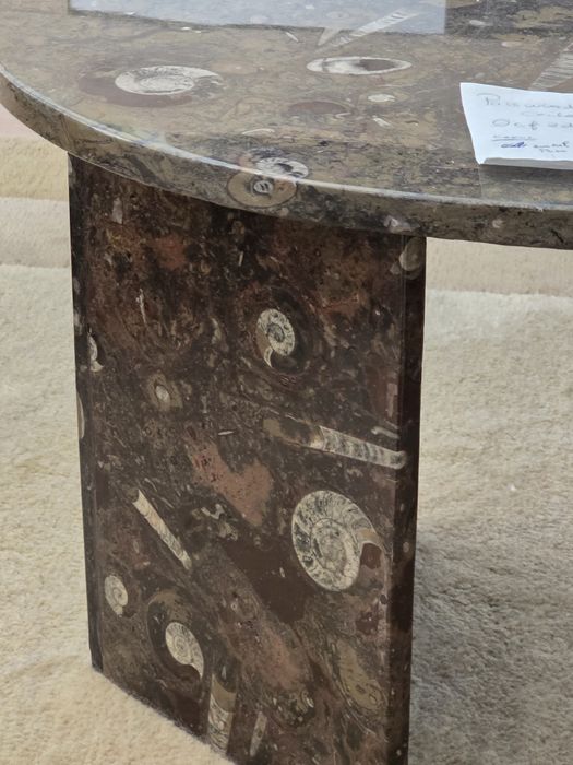 Mesa oval para sala estar mesa de centro em pedra fóssil (composta por amonites e ortoceras originários de Marrocos)