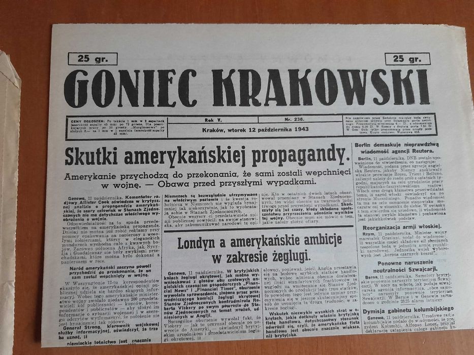 Stare gazety-lata 40 te XX wieku II wojna