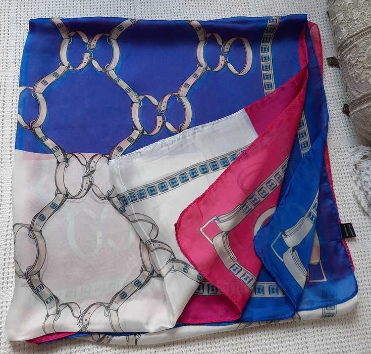 Ogromna 176/88 chaber niebieska różowa fuksja apaszka chustka chusta