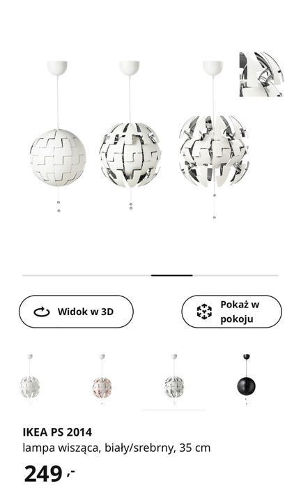 Lampa ikea PS 2014 srebrno-biała + żarówka