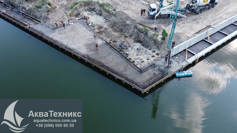 Берегоукрепление бетоном, бетонный шпунт, укрепление плитами и сваями