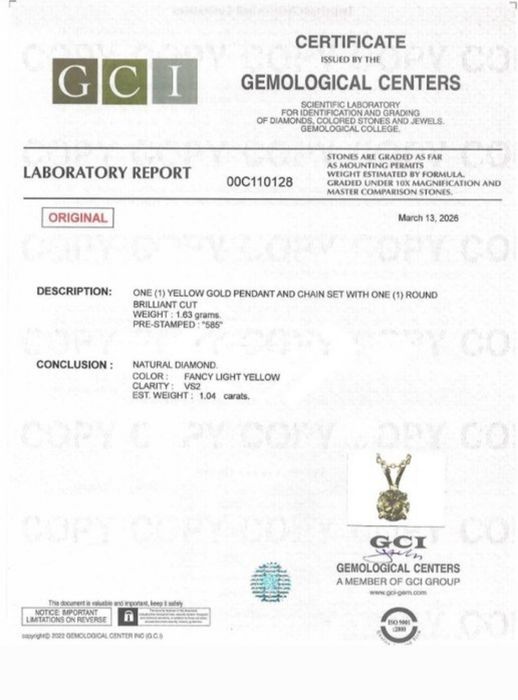Naszyjnik z wisiorkiem „DIAMENT 1 CT CERTYFIKOWANY VS2 OKAZJA”