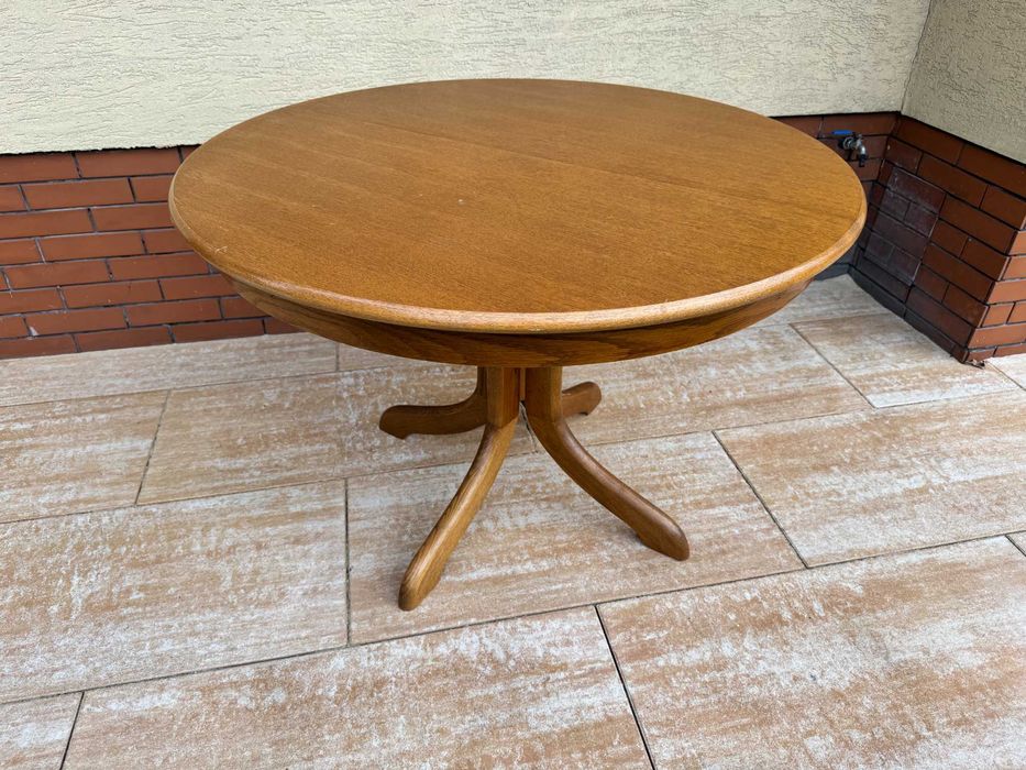 stół okrągły drewniany rozkładany dąb rustykalny do krzesła komoda