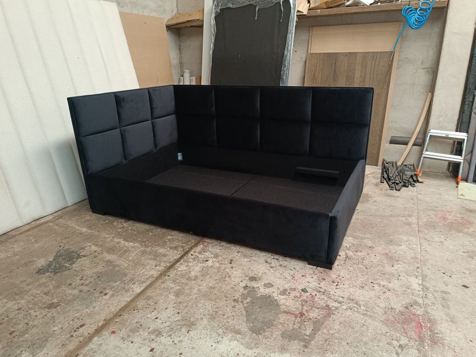 Łóżko narożne dziecięce młodzieżowe tapicerowane panele kafelki stelaż