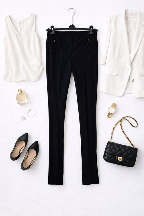 Czarne eleganckie spodnie slim M 38