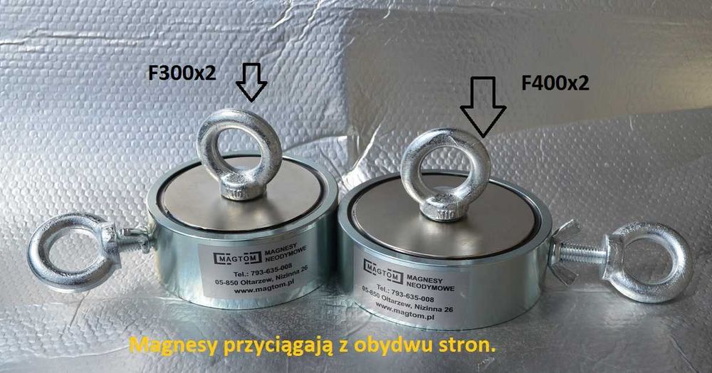 Magnes neodymowy do poszukiwań łowienia F300 2xM10 mocny Magtom 500kg