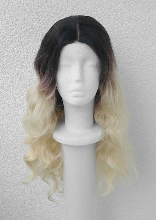 Blond peruka z ciemnym odrostem przedziałek lace front wig cosplay
