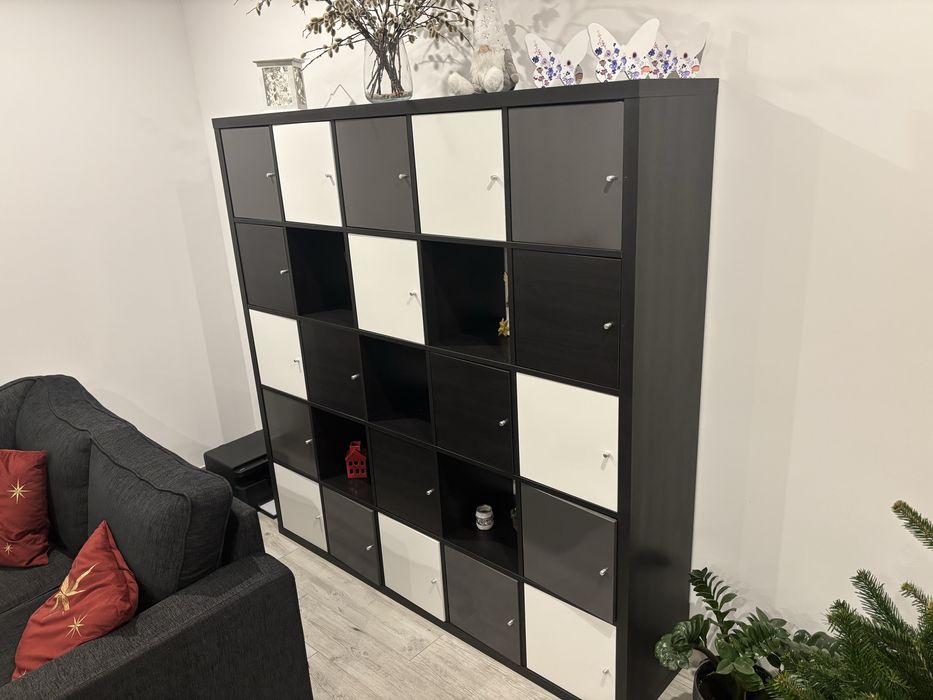 Regał IKEA  Kallax 5x5 czarny brąz 182x182 wraz z wkladami