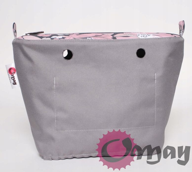 organizer OBAG MINI kwiaty szare pudrowy róż wkład 2 kieszenie OMAY