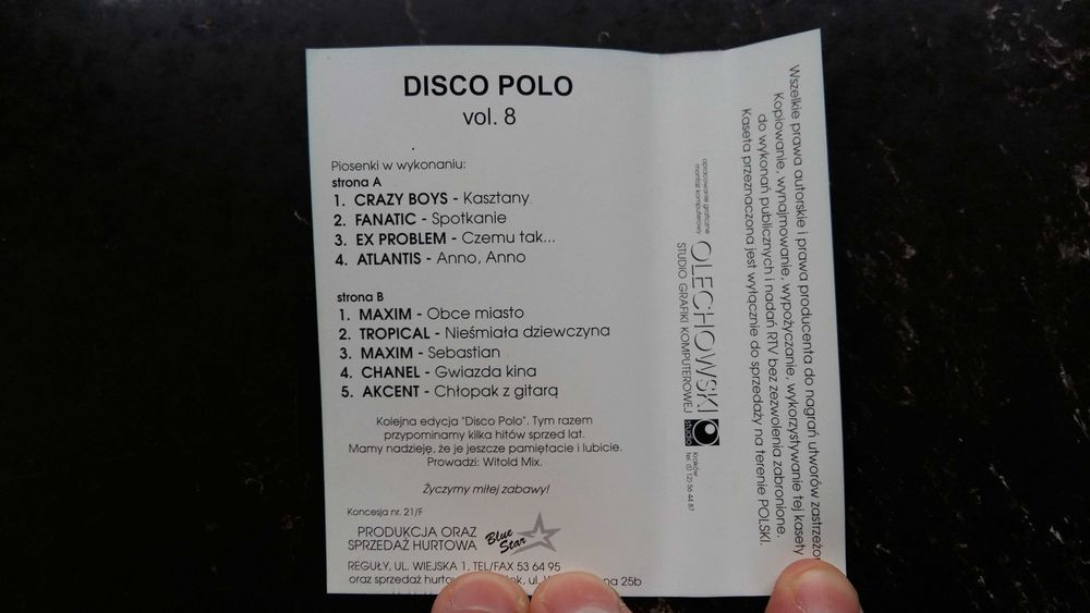 Kaseta magnetofonowa Disco Polo Vol. 8 ,Witold Mix ,Wyd. Blue Star
