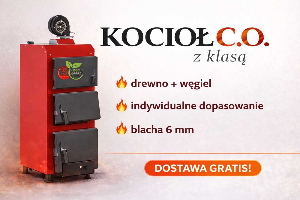Kocioł C.O. 19kW na drewno i węgiel, piec 4 kanałowy, duży zasyp, szybka dostawa 48h