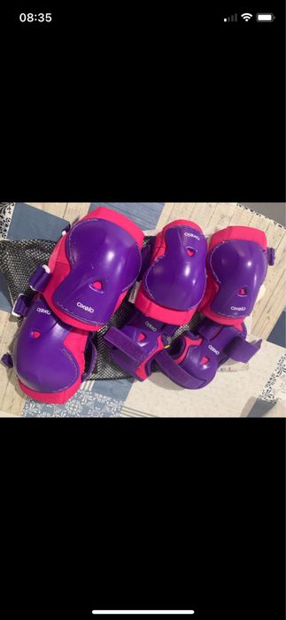 Patins criança e proteções para joelhos, cotovelos e mãos