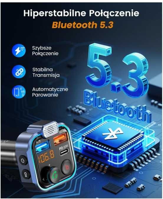 Transmiter samochodowy Bluetooth FM, szybka ładowarka LENCENT BT23