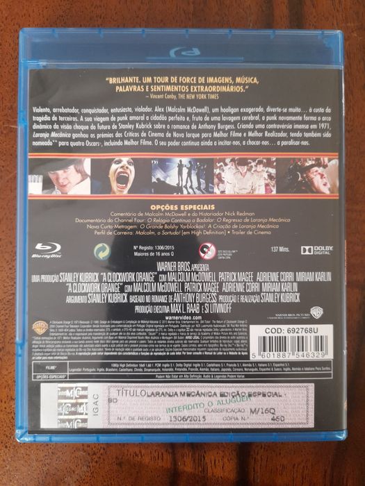 Blu-ray " Laranja Mecânica / A Clockwork Orange " de 1971