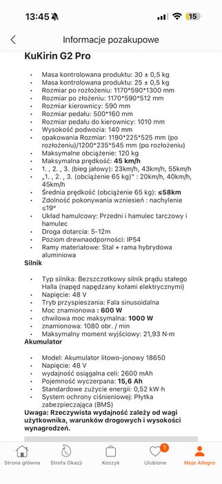 Hulajnoga elektryczna Kukirin g2Pro