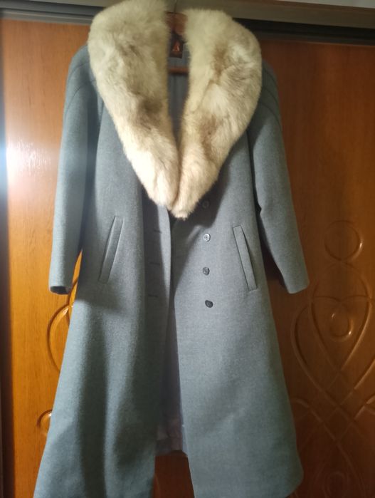 Вінтажне драпове пальто (шерсть) Ворошиловград. Песець (натур.) Р-р 52