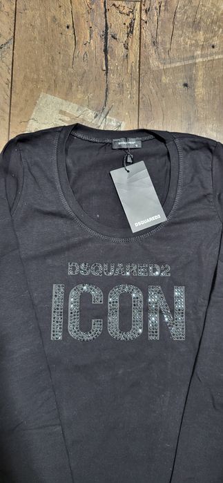 Dsquared2 icon czarna bluzka damska długi rękaw bawełna S longslee
