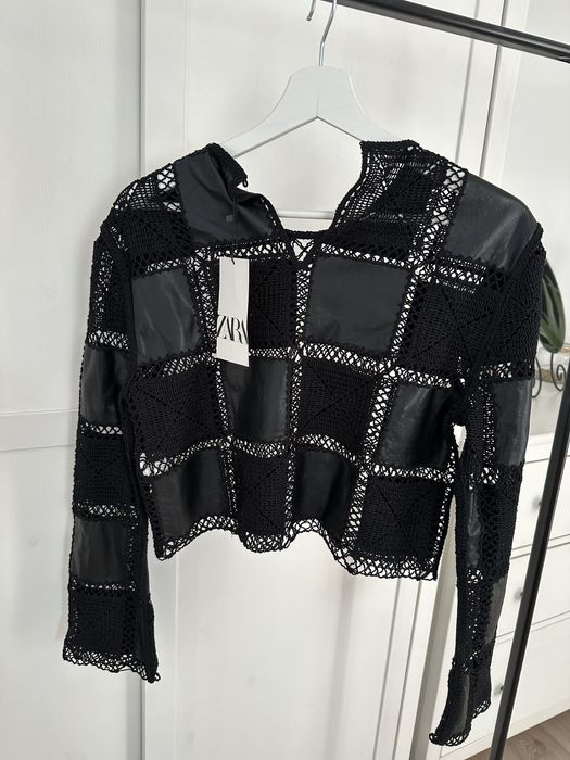 Zara bluzka z ecco skóry z ażurowymi wstawkami 36