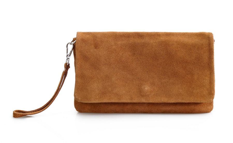 VERA PELLE torebka zamszowa kopertówka listonoszka V008 camel