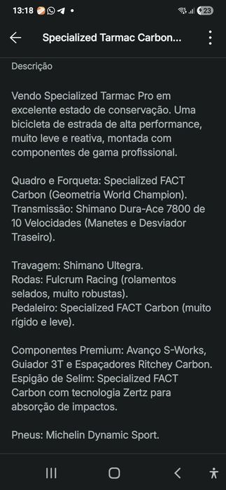 Specialized Tarmac Pro  Carbono/ Shimano,Dura Ace 10v,Ultegra,S-Works