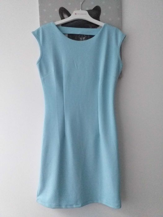sukienka ołówkowa damska V-neck niebieska r. 38/40