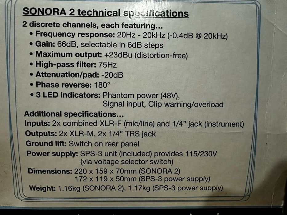 Pre-amp SONTRONICS SONORA 2 / pre amplificador duplo