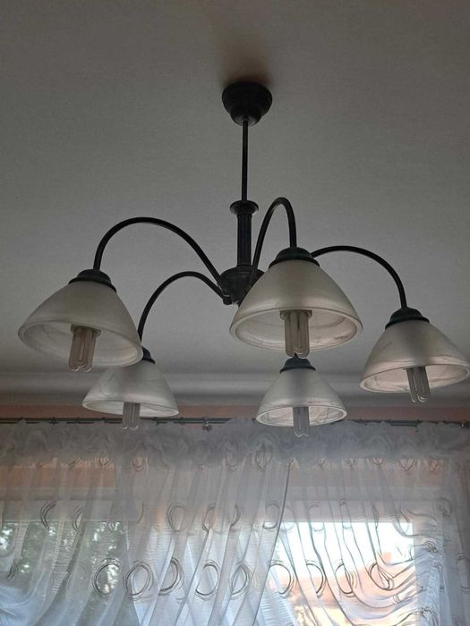 Żyrandol pięcioramienny + lampka na biurko, szafkę nocną